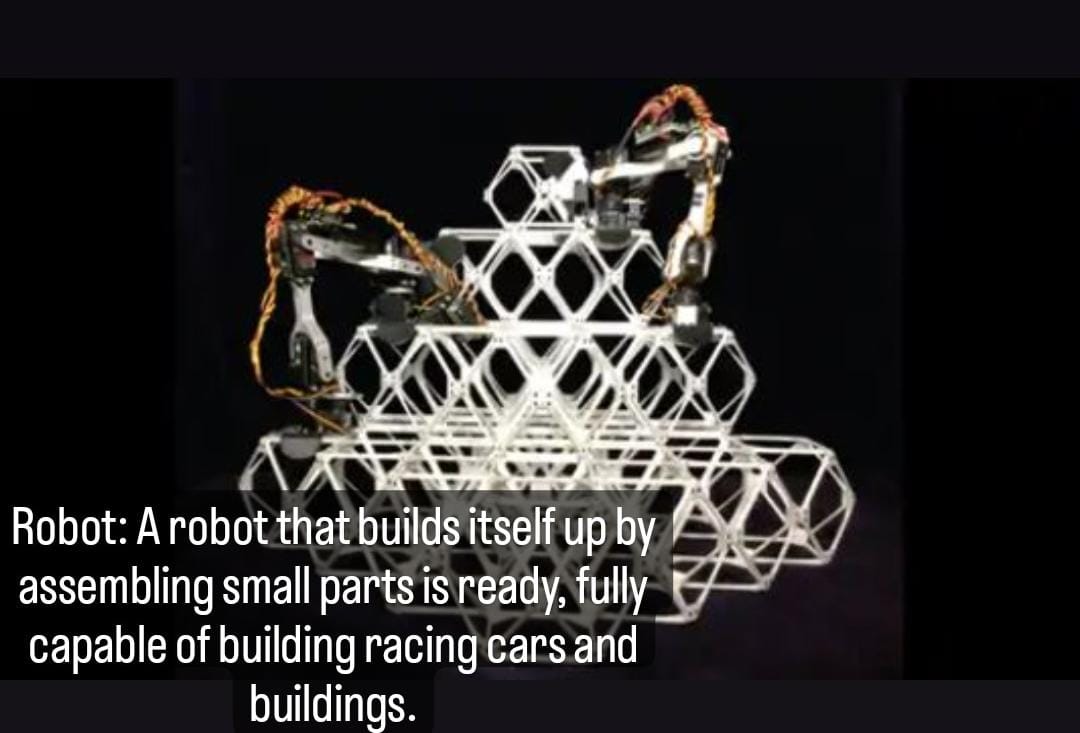 ROBERT: A robot capable of building and racing cars, as well as assembling small parts into larger o