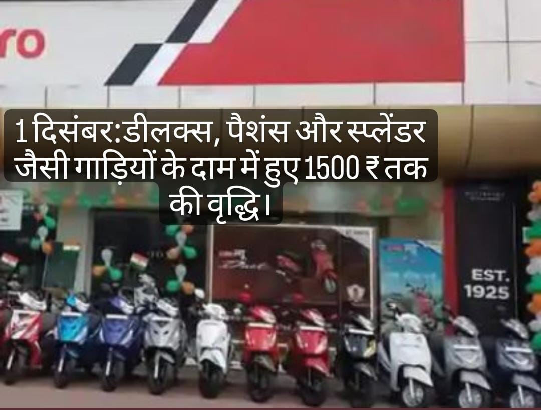 दिसंबर से हीरो की गाड़ियां हुई महंगी डीलक्स, पैशन और स्प्लेंडर जैसी गाड़ियों के ₹1500 प्राइस में हुई