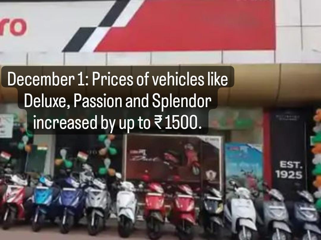 Hero's vehicles costlier from December 1, ₹ 1500 increase in the price of vehicles like Deluxe, Pass